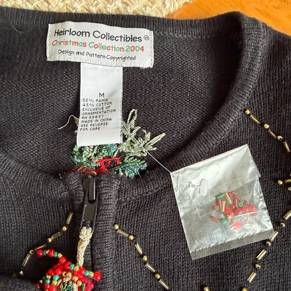 Heirloom Collectibles Y2K Black Zip Up Christmas Cardigan Sweater Ugly Sweater M - Picture 6 of 12